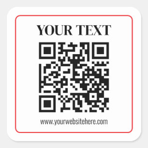 Simple Black & White QR code with Red Border Square Sticker