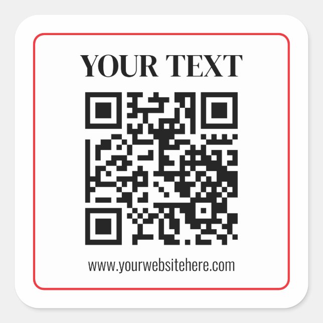 Simple Black & White QR code with Red Border Square Sticker (Front)