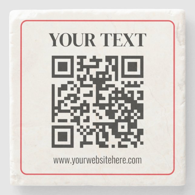 Simple Black & White QR code with Red Border Stone Coaster (Front)