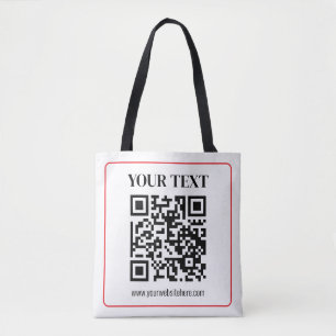 Simple Black & White QR code with Red Border Tote Bag