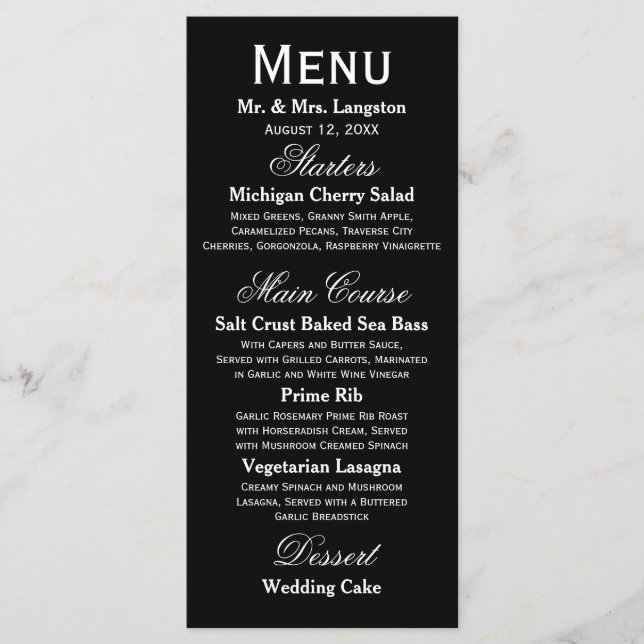Simple Black/White - Reception Menu (Front)