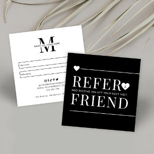 Simple Black & White Refer a Friend Makeup Artist Referral Card