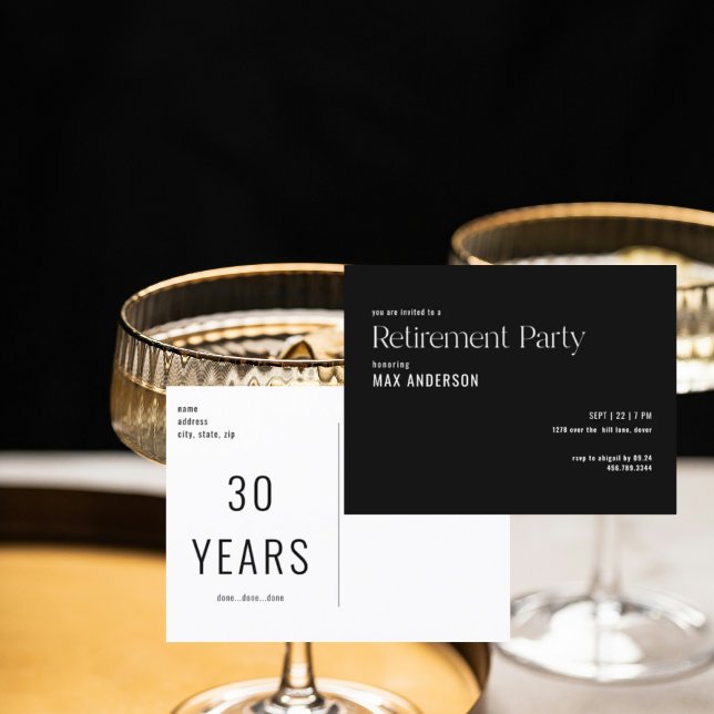 Simple Black & White Retirement Party Invitation Postcard (Creator Uploaded)