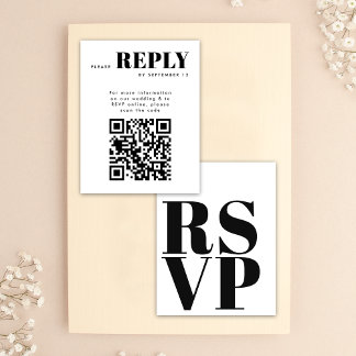 Simple Black White RSVP Cards for Wedding QR Code