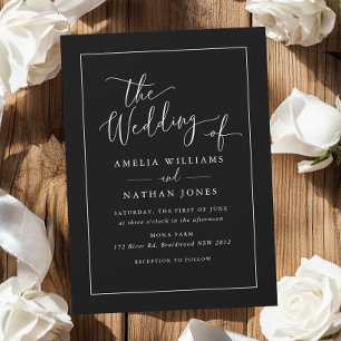 Simple Black White Rustic Script Wedding   Invitation