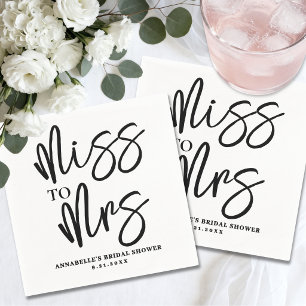Simple Black White Script Bridal Shower Napkin