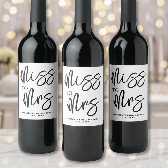 Simple Black White Script Bridal Shower Wine Label (Simple Black White Script Bridal Shower Wine Label )
