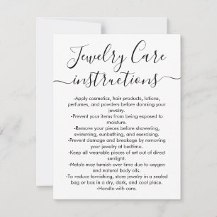 Simple Black White Script Jewellery Care Card