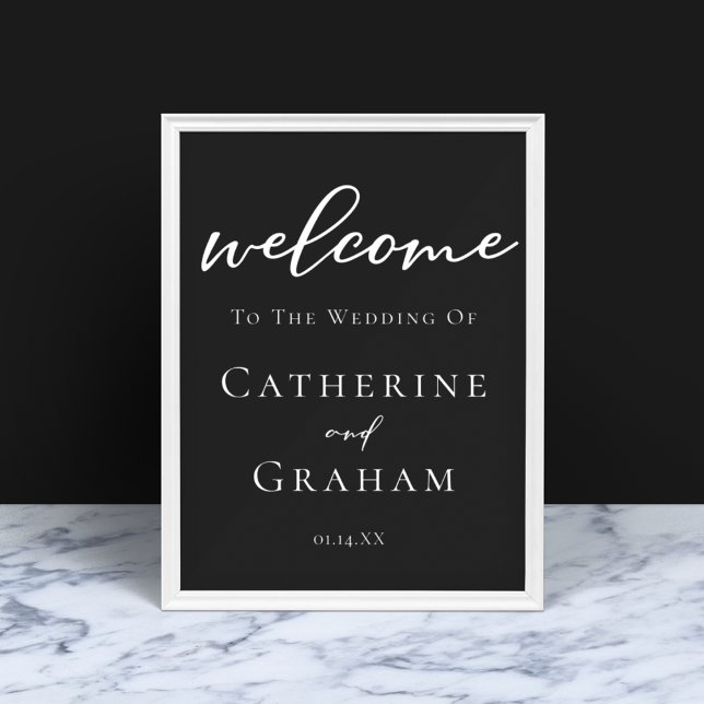 Simple Black White Script Modern Welcome Wedding Poster (Creator Uploaded)