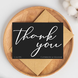 Simple Black White Script Modern Winter Wedding Thank You Card