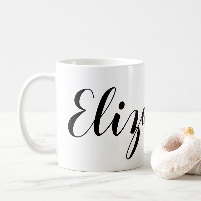 Simple Black White Script Name Coffee Mug (With Donut)