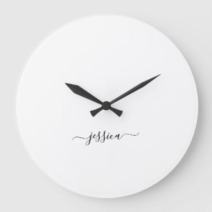 Simple black white script name large clock
