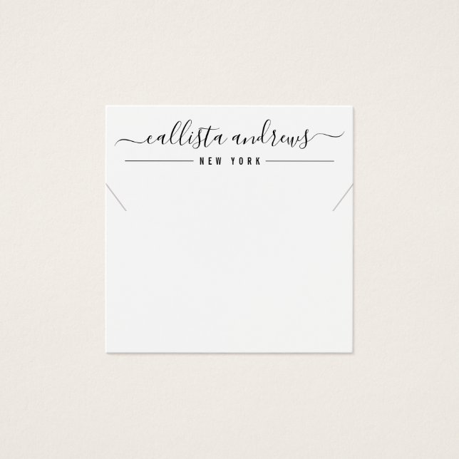 Simple Black White Script Necklace Display Card (Front)