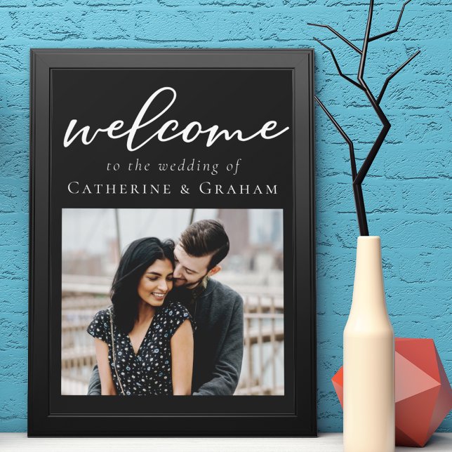 Simple Black White Script Photo Welcome Wedding Poster (Creator Uploaded)