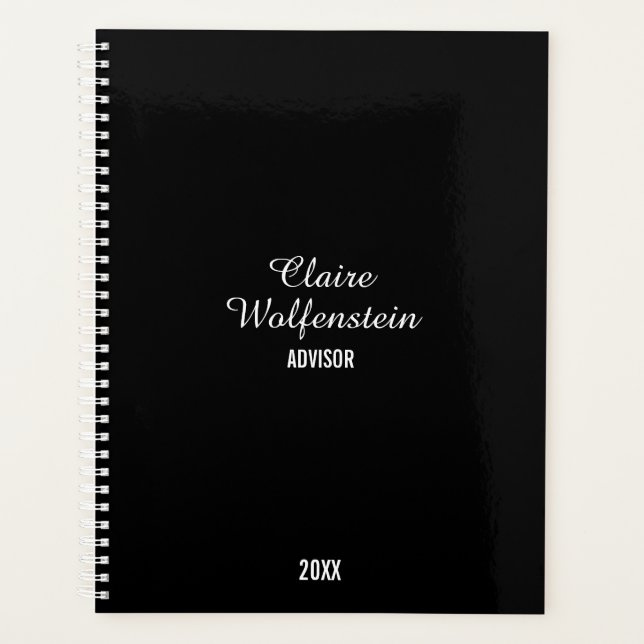 Simple Black White Script Professional Business Planner (Front)