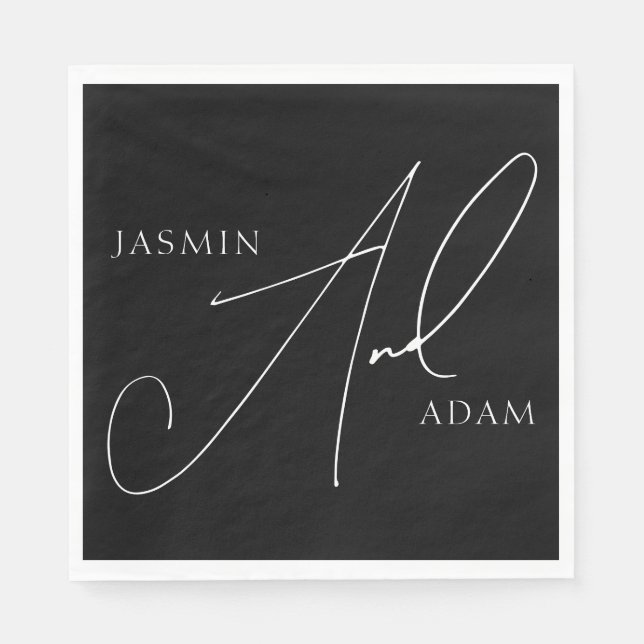 Simple Black White Script Typography Wedding Napkin (Front)