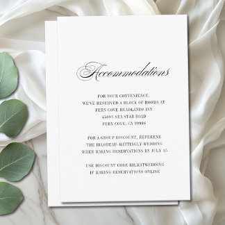 Simple Black White Script Wedding Accommodations Enclosure Card