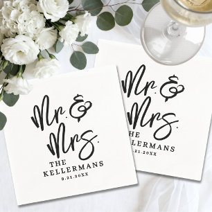Simple Black White Script Wedding Napkin