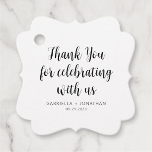 Simple Black White Script Wedding Thank You Favour Tags