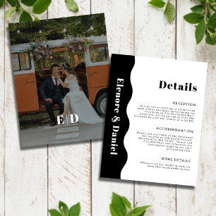 Simple Black White Side Wave Photo Wedding Details Enclosure Card