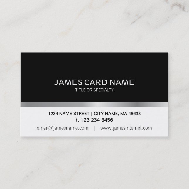 Simple Black/White Silver Line business card (Front)