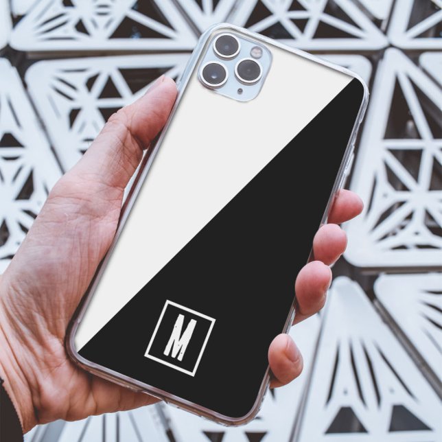 Simple Black & white split Custom monogram initial Case-Mate iPhone Case (Creator Uploaded)