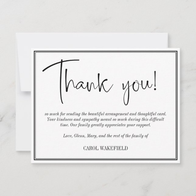 Simple Black White Sympathy Thank You (Front)