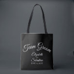 Simple Black & White Team Groom Wedding Tote Bag<br><div class="desc">These "team groom" tote bags are designed as favors or gifts for groomsmen,  family,  or other members of the wedding party. Great swag bag to fill with favors and gifts. Simple design includes white script text over a black background.</div>