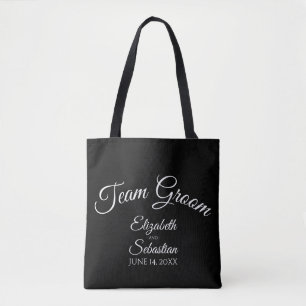 Simple Black & White Team Groom Wedding Tote Bag
