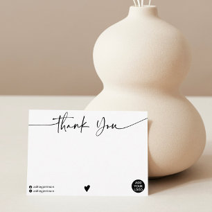 Simple black white thank you script logo qr code card
