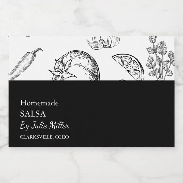 Simple Black & White Tomato Salsa Label (Single Label)