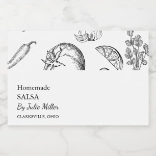 Simple Black & White Tomato Salsa Label