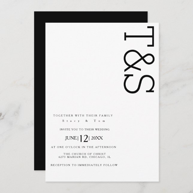 Simple Black White Typography Bold Wedding Invitation (Front/Back)