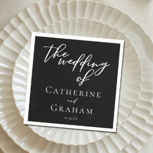 Simple Black White Typography Chic Winter Wedding Napkin