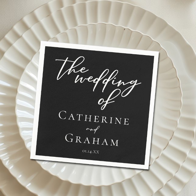 Simple Black White Typography Chic Winter Wedding Napkin (Creator Uploaded)