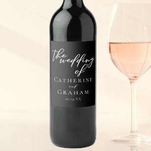 Simple Black White Typography Chic Winter Wedding Wine Label