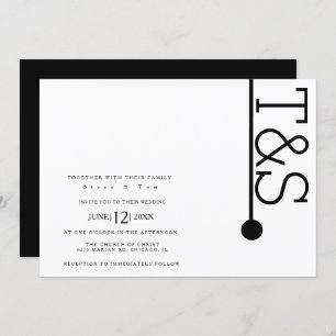 Simple Black White Typography Line Bold Wedding Invitation
