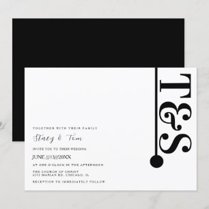 Simple Black White Typography Line Logo Wedding Invitation
