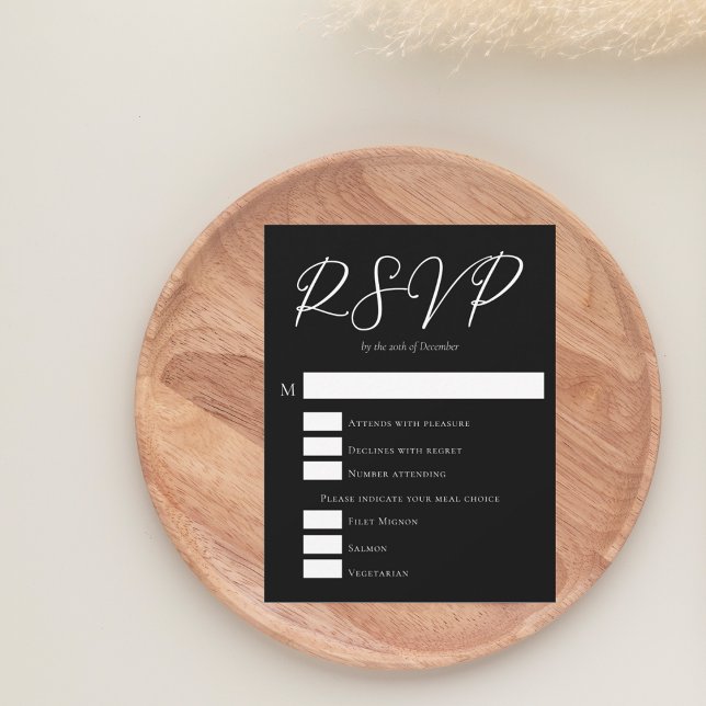 Simple Black White Typography Meal Choice Wedding RSVP Card (Creator Uploaded)
