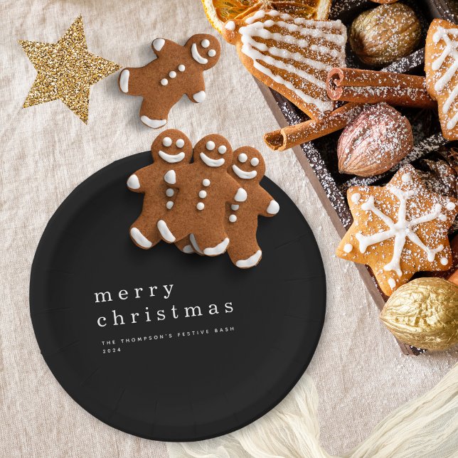 Simple Black White Typography Merry Christmas Paper Plate (Creator Uploaded)