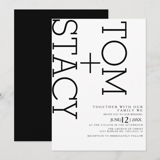 Simple Black White Typography Ultra Bold Wedding Invitation (Front/Back)