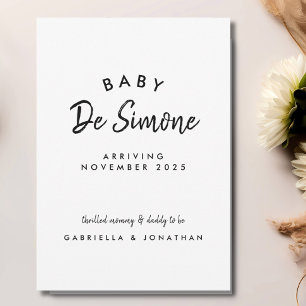 Simple Black White Typogrpahy Pregnancy Announcement