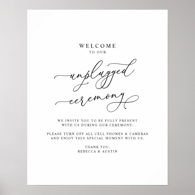 Simple Black & White Unplugged Ceremony Wedding Poster (Front)