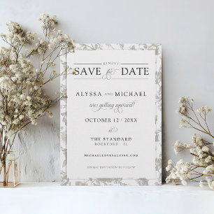 Simple Black & White Vintage Floral Wedding Save The Date