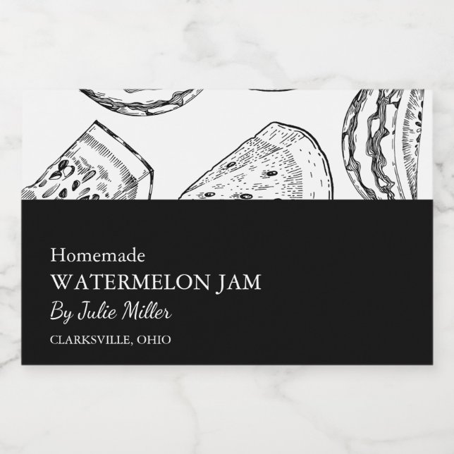 Simple Black & White Watermelon Jam Label (Single Label)