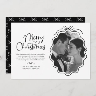 Simple Black White Wavy Retro Photo Holiday Card