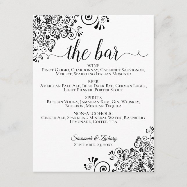 Simple Black & White Wedding Bar Menu (Front)