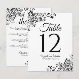Simple Black & White Wedding Bar Menu Table Number
