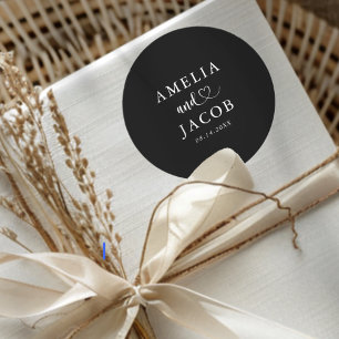 Simple Black & White Wedding  Classic Round Sticker