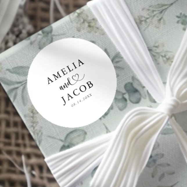 Simple Black & White Wedding  Classic Round Sticker (Creator Uploaded)